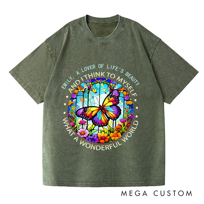 Personalized Washed T-Shirts What a Wonderful World and I Think to Myself T-Shirt