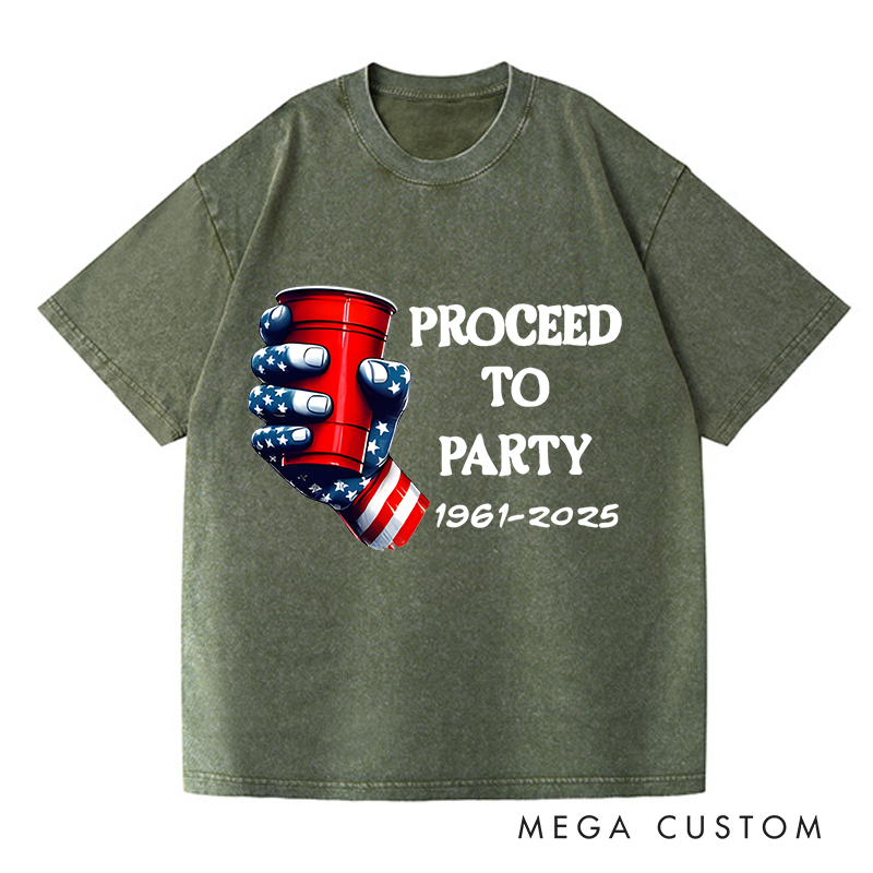 Personalized Washed T-Shirts Proceed to Party Patriotic Celebration Graphic T-Shirt