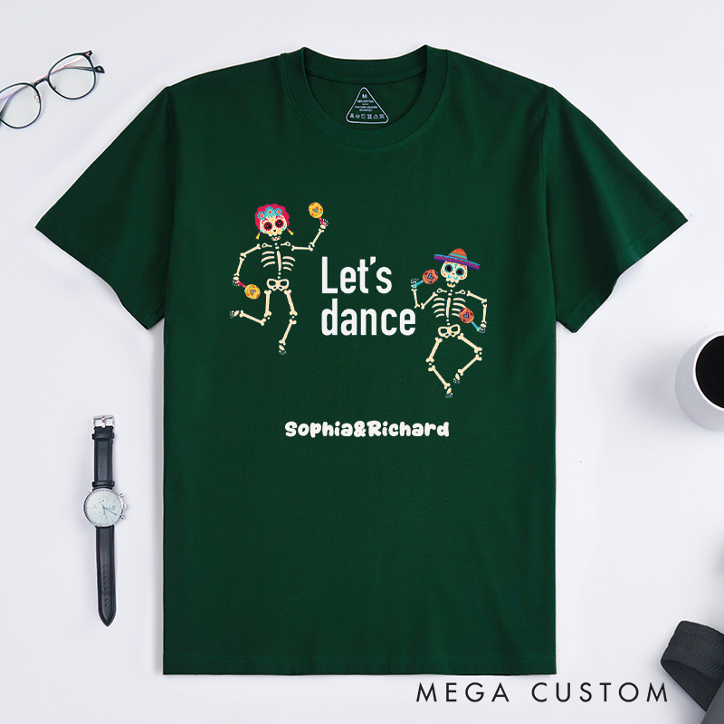 Personalized Dia De Los Muertos Skeleton Dance T-Shirts Unique Custom Name Dance Lover Gift for Men and Women Fun Dancing Tee