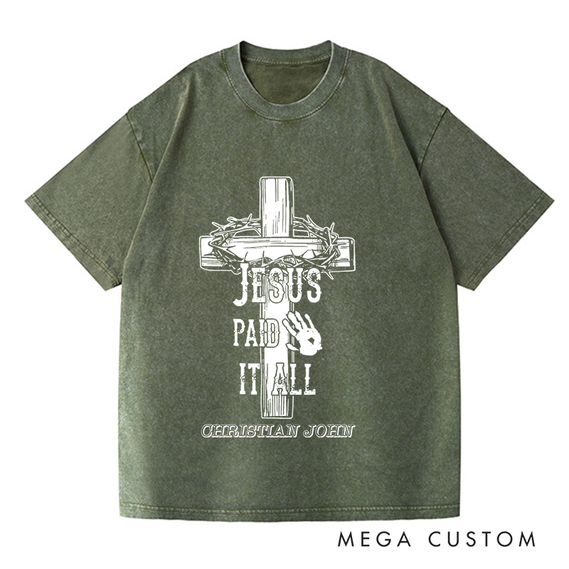 Personalized Washed T-Shirts Faith Over Fear Inspirational Cross Minimalist Design T-Shirt