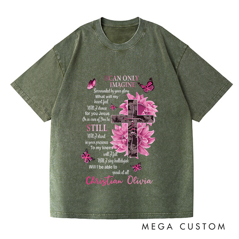 Personalized Washed T-Shirts I Can Only Imagine Beautiful Cross and Flowers Graphic T-Shirt