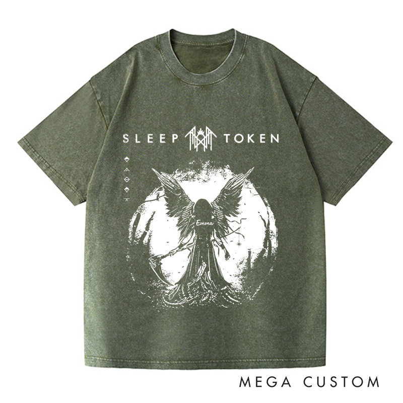 Personalized Washed T-Shirts Dark and Intriguing Angel Wings Mysterious T-Shirt