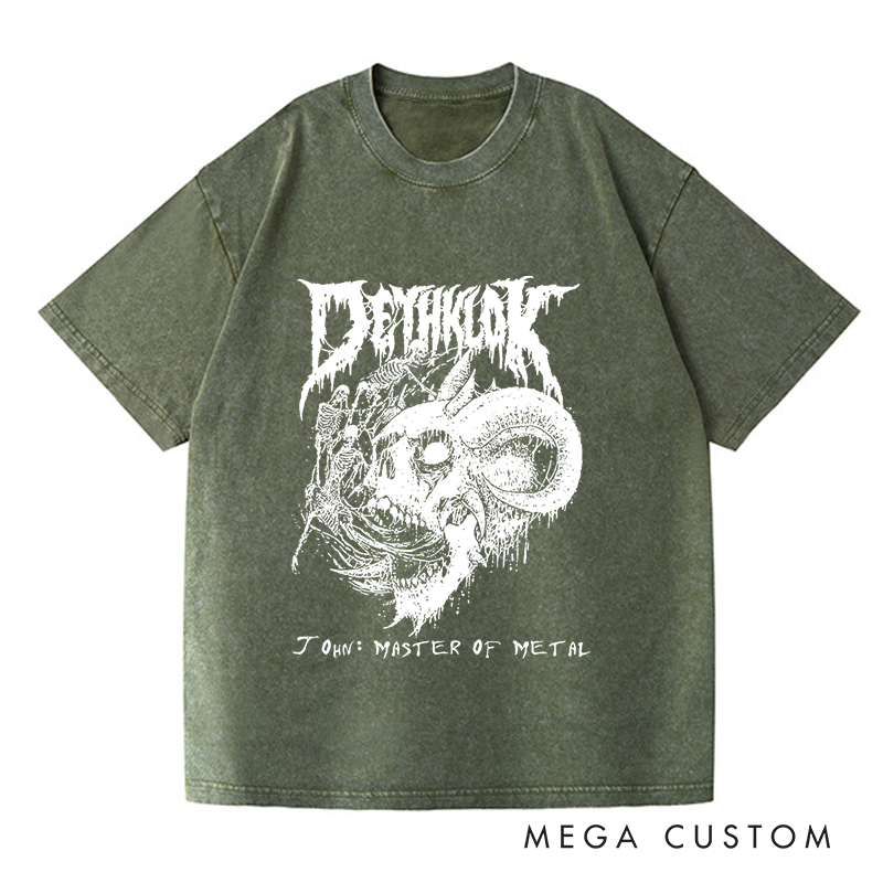 Personalized Washed T-Shirts Dark Metal Skull Artistic and Bold Graphic T-Shirt