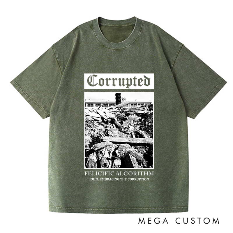 Personalized Washed T-Shirts Corrupted Minimalist Black and White Urban Debris Artwork T-Shirt