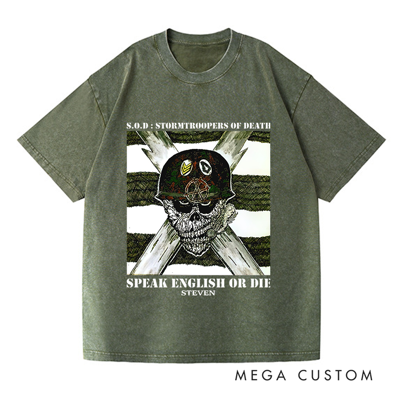 Personalized Washed T-Shirts Skull and Crossbones Military-Inspired Bold Graphic T-Shirt