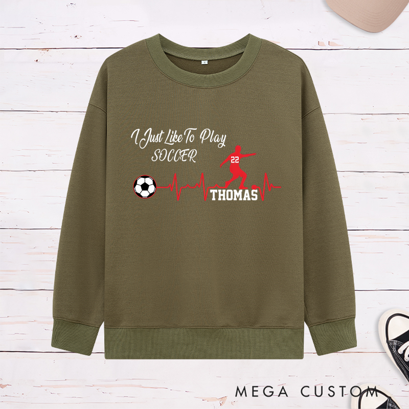 Personalized Soccer Sweatshirt with Custom Name, Number, and Heartbeat Design