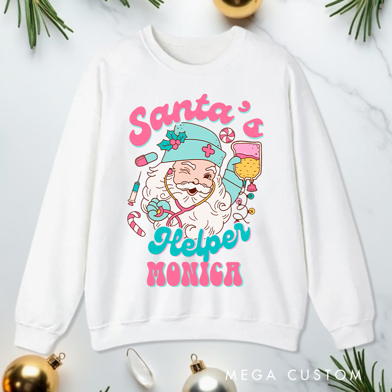 Personalized Nurse Sweatshirt Customized Santa's Helper Nurse Design Sweatshirt Nurse Christmas Gifts 