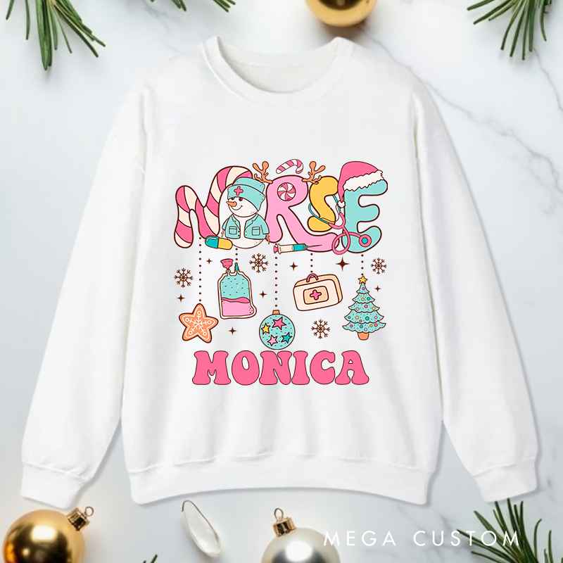 Personalized Nurse Sweatshirt Customized Festive Nurse Design Sweatshirt Nurse Christmas Gifts 