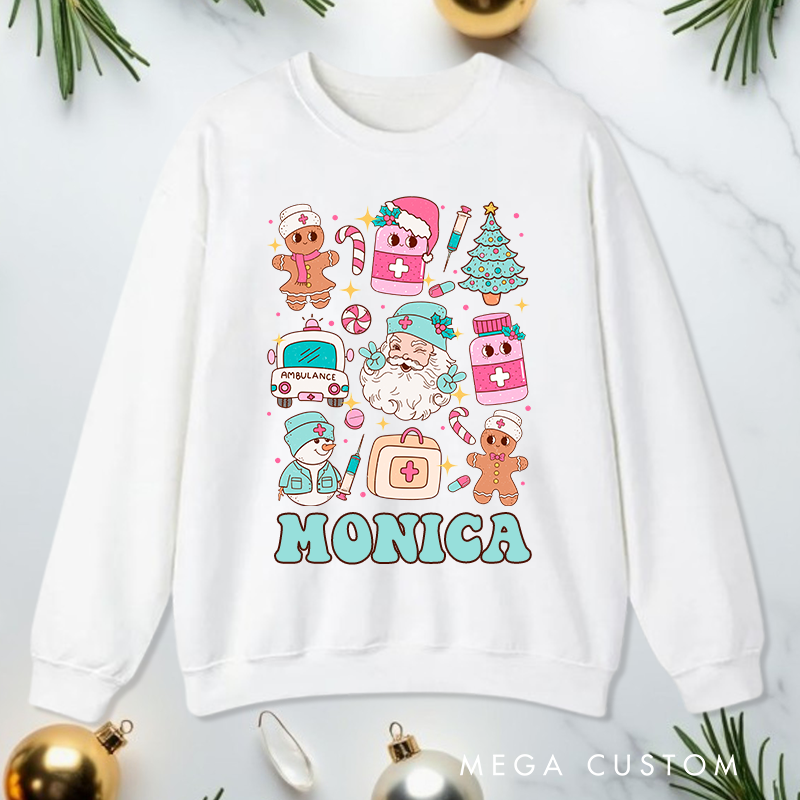 Personalized Nurse Sweatshirt Customized Festive Nurse Collage Design Sweatshirt Nurse Christmas Gifts 