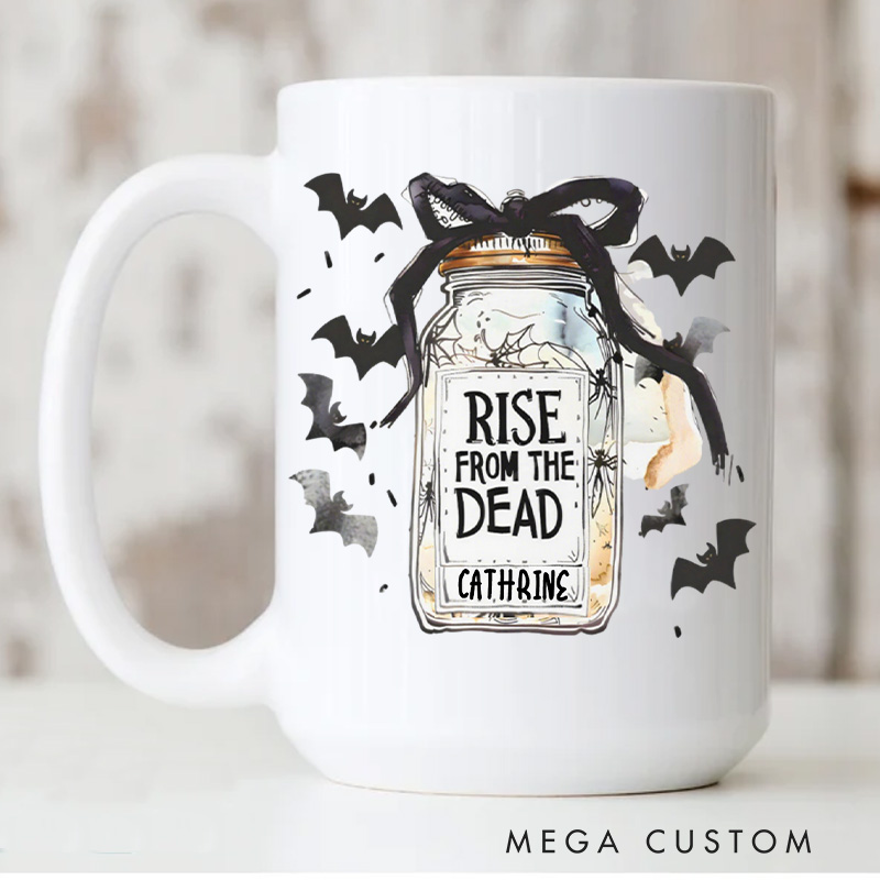 Personalized Rise from the Dead Mugs Custom Halloween Sourdough Starter Cup with Name Baker Coffee Mug for Baking Lover Gift