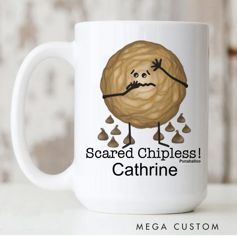 Personalized Scared Chipless Mugs Halloween Ceramic Baking Pun Coffee Mug with Name for Baking Lover Gift