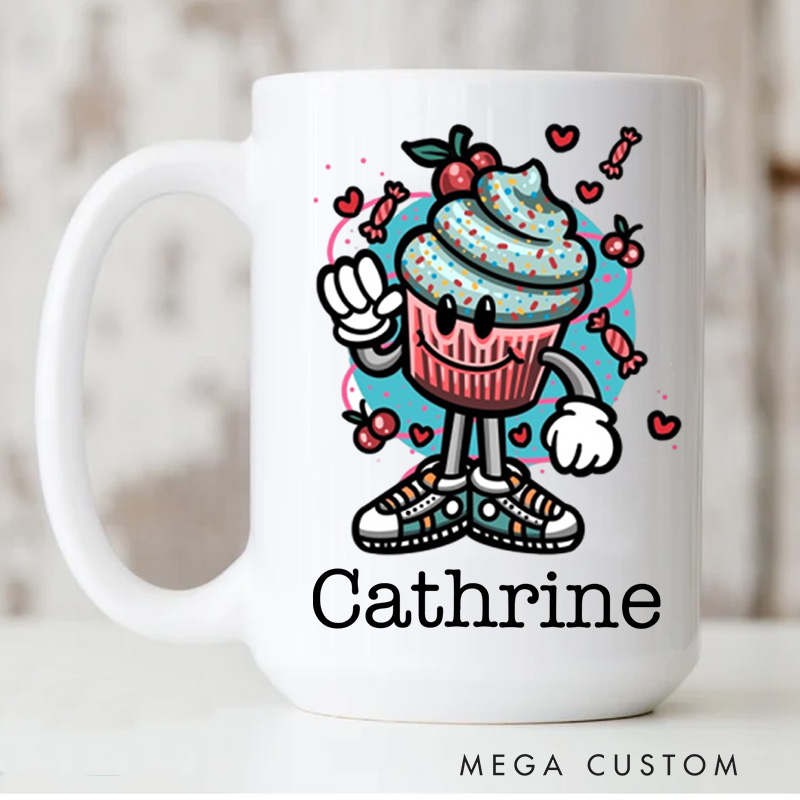 Personalized Retro Sweet Treat Mugs Custom Cupcake Mug with Name Ceramic Baking Coffee Mug for Baking Lover Gift
