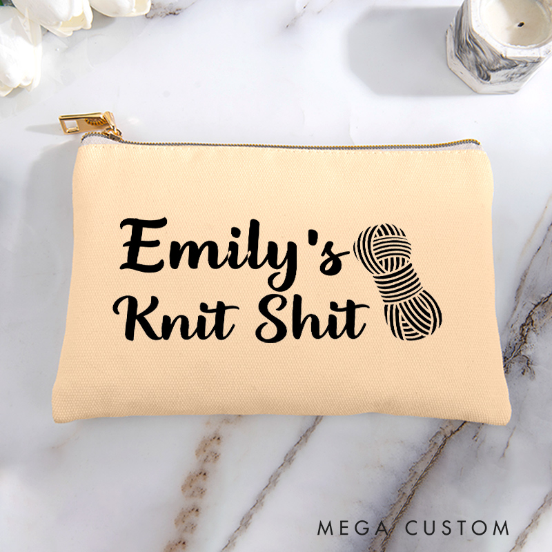 Personalized Knit Shit Storage Bag for Knitting Lover Zippered Project Pouch Gift for Yarn Lovers