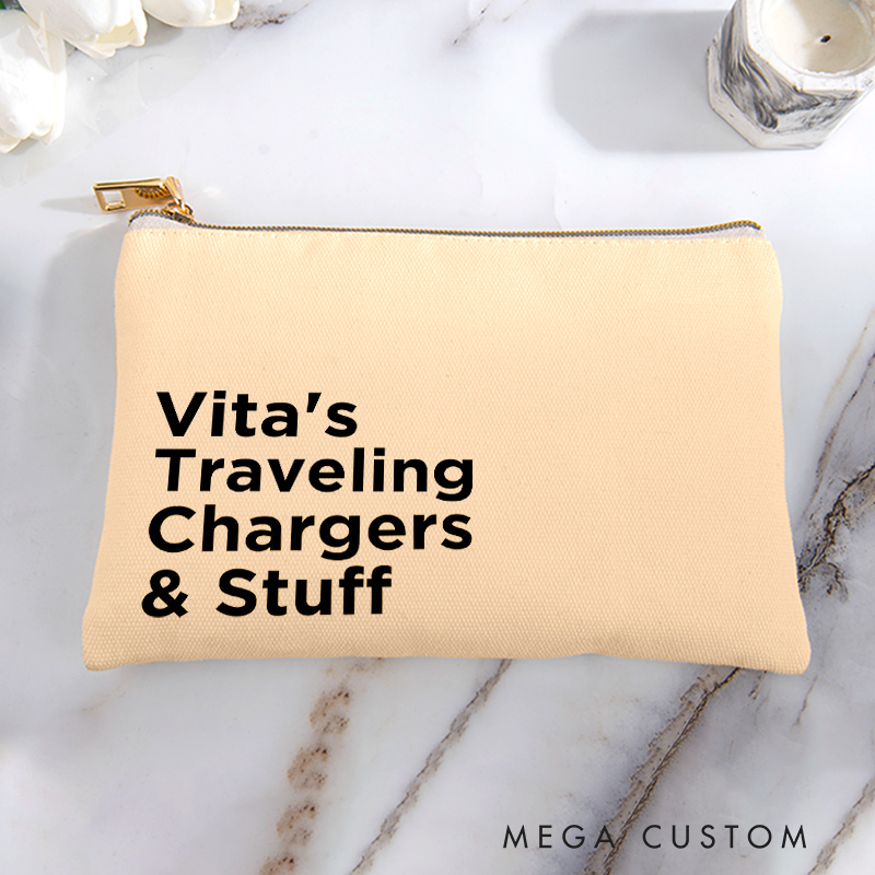 Personalized Traveling Chargers and Stuff Storage Bag for Traveling Lover Zippered Project Pouch Gift for Travelers