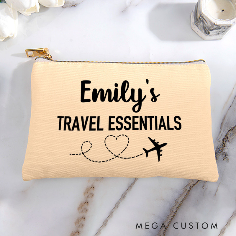Personalized Travel Essentials Storage Bag for Traveling Lover Zippered Project Pouch Gift for Travelers