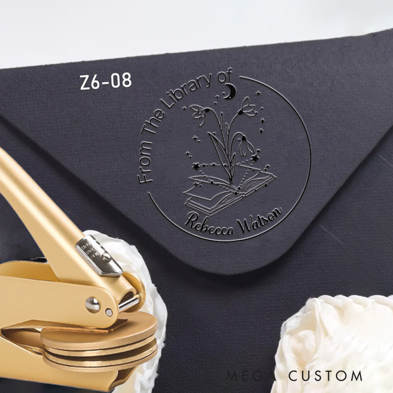 Personalized Birth Flower Constellation Book Embosser Stamp Custom from the Library of Seal Birthday Gift for Book Lovers Librarian Gift