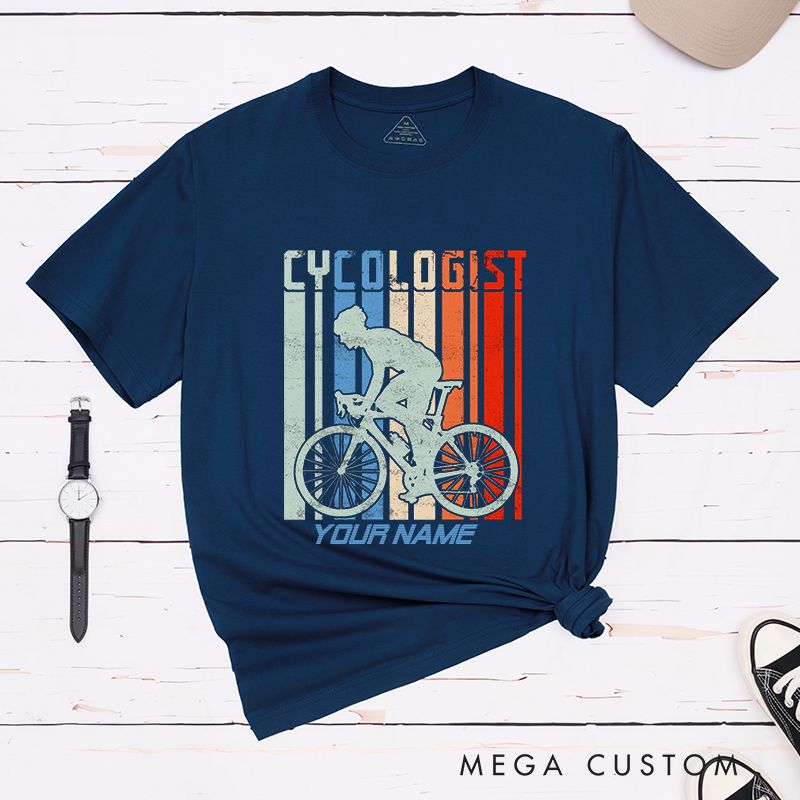 Personalized Cyclologist T-Shirt with Bold Vertical Stripes for Outdoor Adventures Riding Cycling Biking Enthusiasts