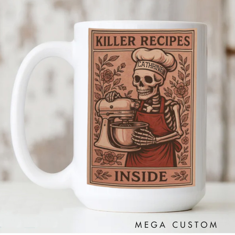 Personalized Killer Recipes Mugs Custom Baking Tarot Card Mug with Name Gothic Baking Coffee Mug Spooky Mug Baking Lover Gift