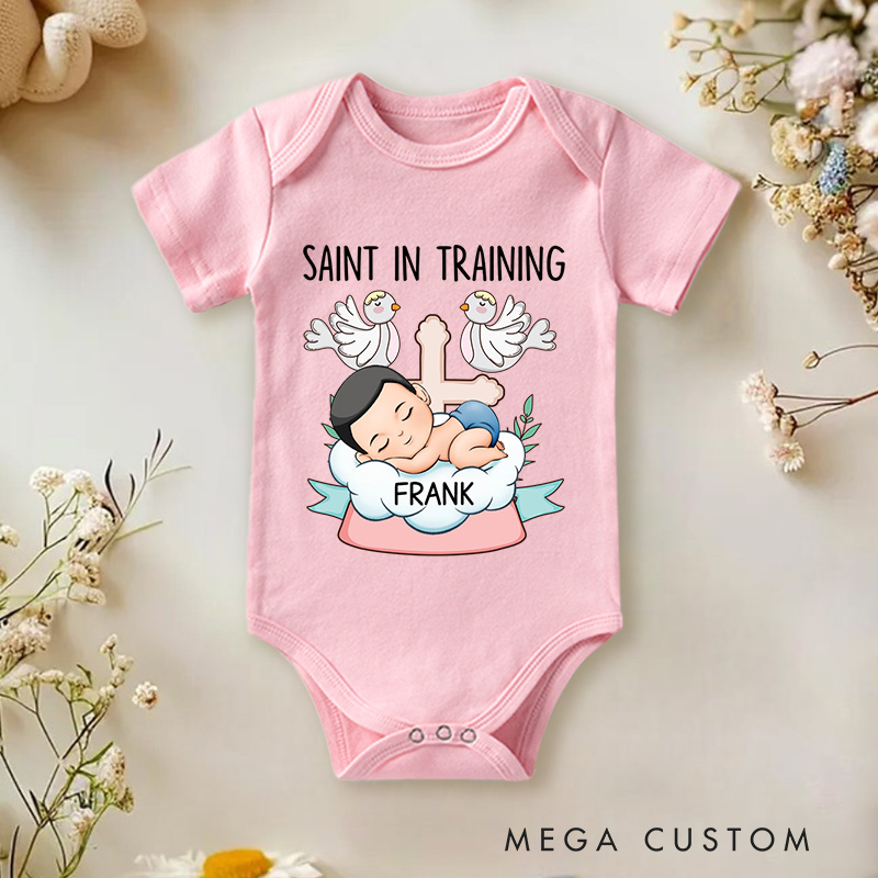 Personalized Saint in Training Baby Onesie