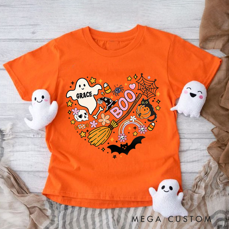 Personalized Halloween Heart Shirt for Kids Happy Halloween Kids Shirt Halloween Witch Tee 