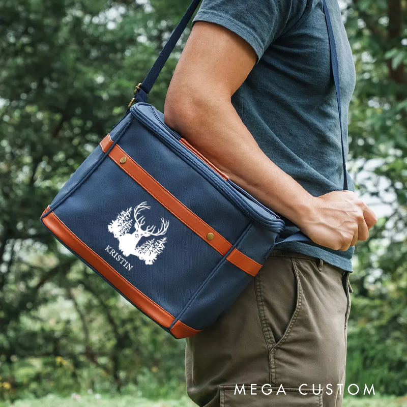 Personalized Deer and Forest Themed Cooler Bags Outdoor Camping Picnics Bag Drinks Beer Cooler Bag Gift for Hunters Outdoor Enthusiasts