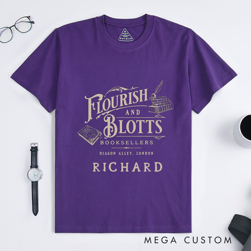 Personalized Bookstore Classic T-Shirt Custom Name Literary Gift for Readers Book Lovers Vintage Bookshop Design Unisex Birthday Present