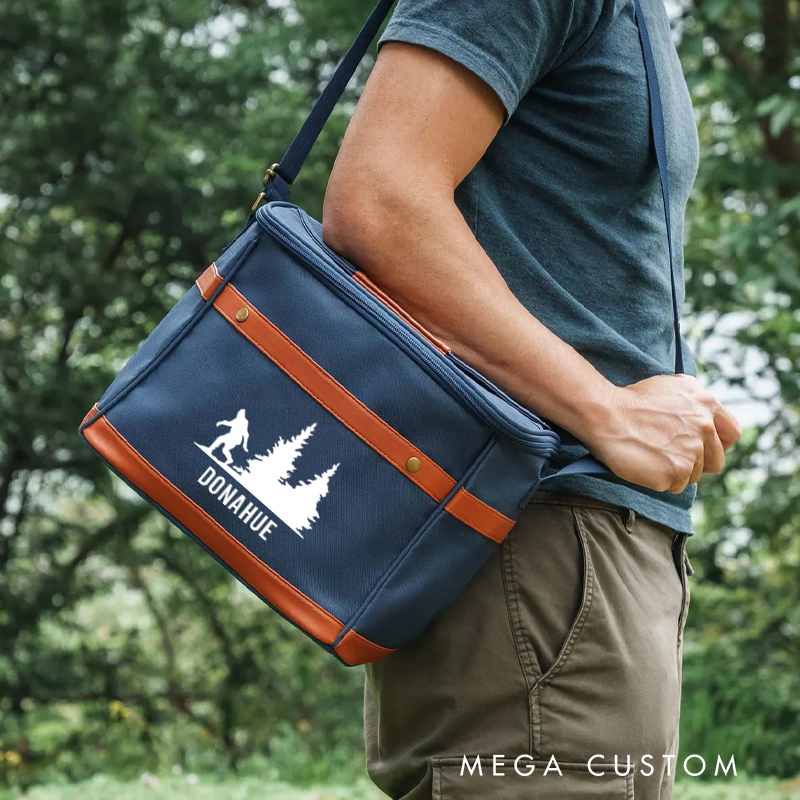 Personalized Beer Cooler Bag Custom Hiking Camping Picnic Bag Bigfoot and Forest Cooler Bags Best Gift for Outdoor Enthusiasts