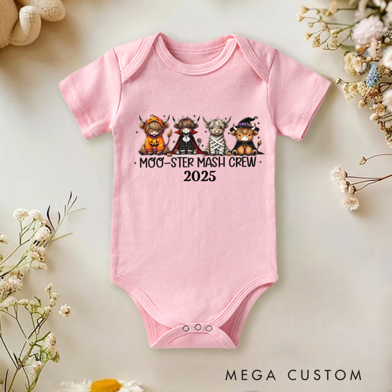Personalized Highland Cow Halloween Onesie Fall Baby Bodysuit Cute Halloween Cow Onesie Monster Moo Crew Baby Body Suit Funny Highland Cow Baby Romper