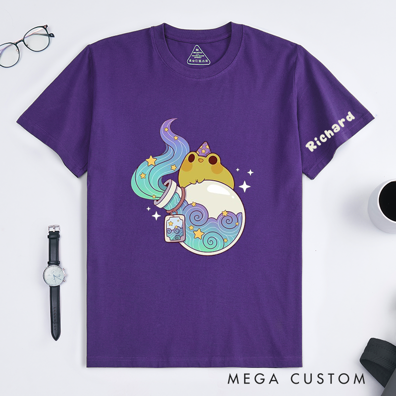 Personalized Frog Wizard Potion Classic T-Shirts Cute Magic Frog Lover Custom Gift for Him or Her Unique Fantasy Animal Tee 