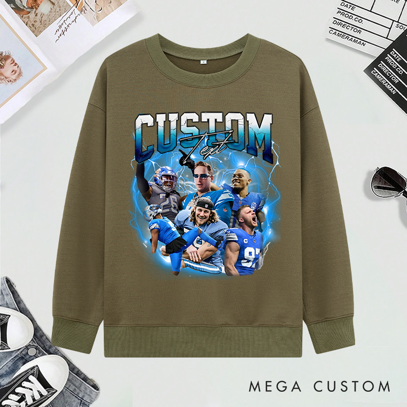 Personalized Lightning-Themed Athlete Graphic Sweatshirt with Custom Photos and Text