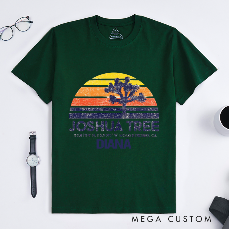 Personalized Joshua Tree Mojave Desert Sunset T-Shirt Retro Sunset Hiking Shirt Gift for Adventurers Nture Lovers