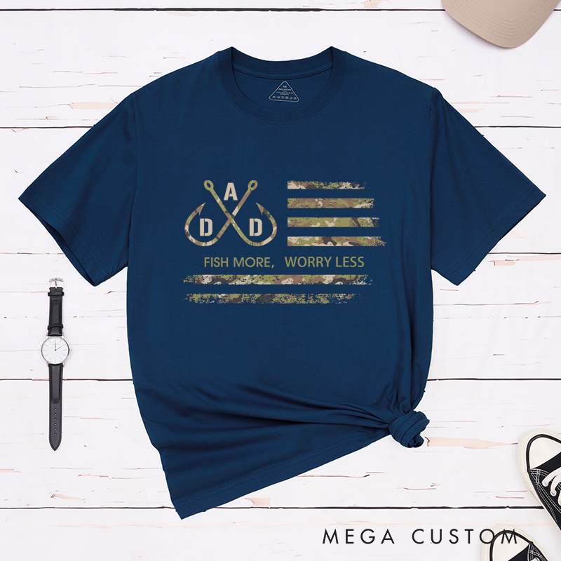 Personalized Camouflage Flag Fishing Dad T Shirt Great Gift for Fishing Enthusiast