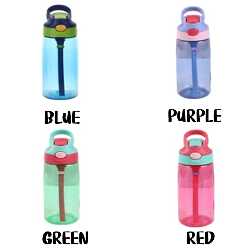Personalized Colorful Cartoon Photo Name 16oz Kid's Water Bottle with Silicone Straw and Handle Birthday Back to School Gift for Boys Girls