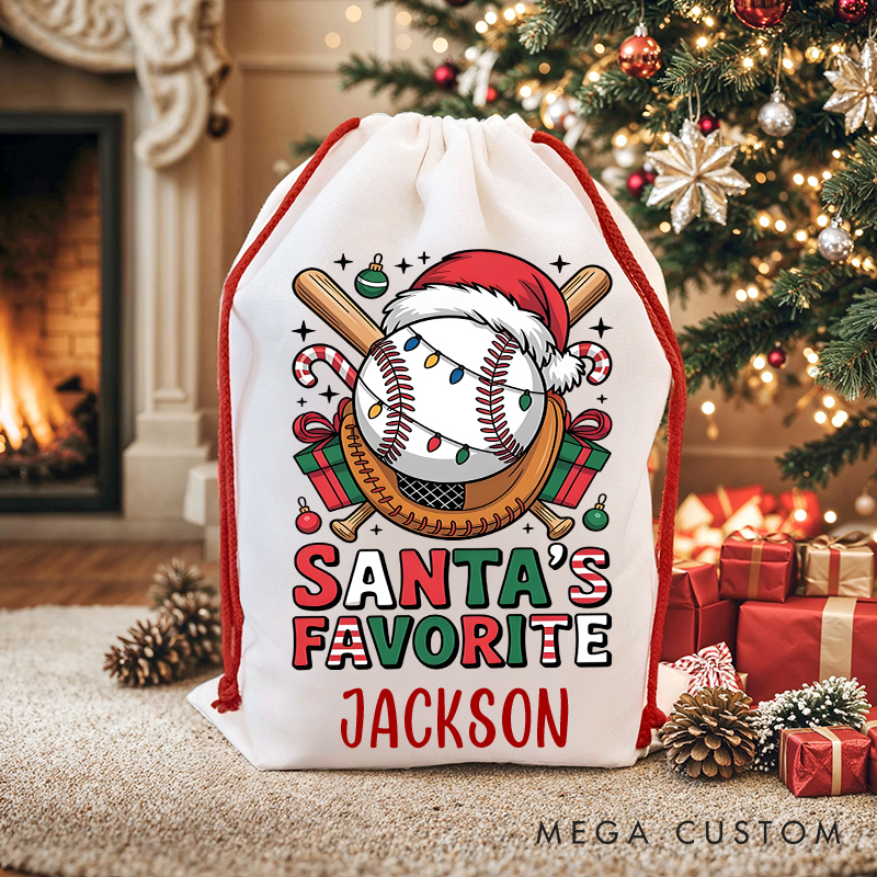 Personalized "Santa's Favorite" Christmas Sack with Sports Ball and Name