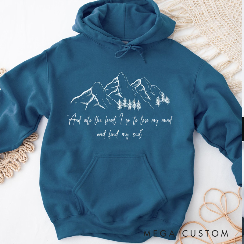 Personalized John Muir Quote Hoodie and into the Forest I Go Hiking Hooded Sweatshirt Pine Tree Hoodie Gift for Camping Mountain Hiking Lover