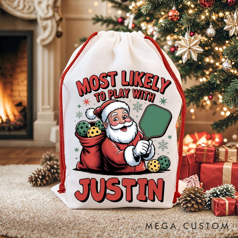 Personalized "Most Likely to Play Pickleball" Christmas Sack with Custom Name  