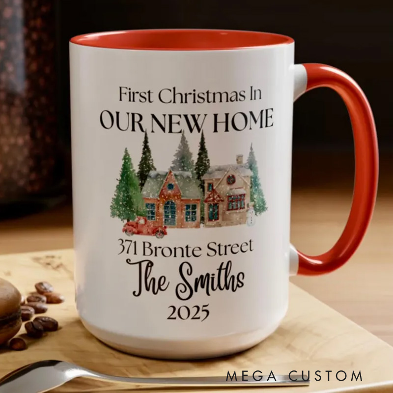 Personalized New Home Mug First Christmas in Our New Home Mug House Address Mug Happy New Home Gift