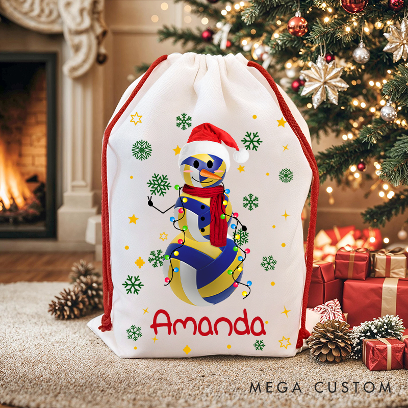 Personalized Christmas Sack with Snowman, Sports Theme, and Custom Name  