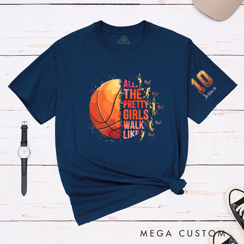 Personalized Basketball T-Shirt with "Pretty Girls Walk Like This" Design and Custom Name & Number