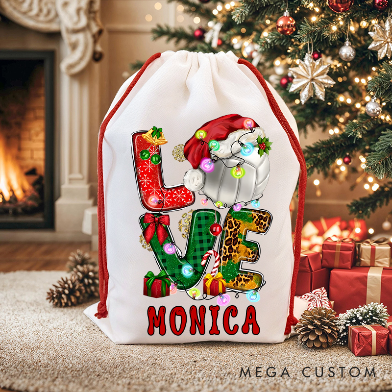 Personalized "Love Volleyball" Christmas Sack with Custom Name