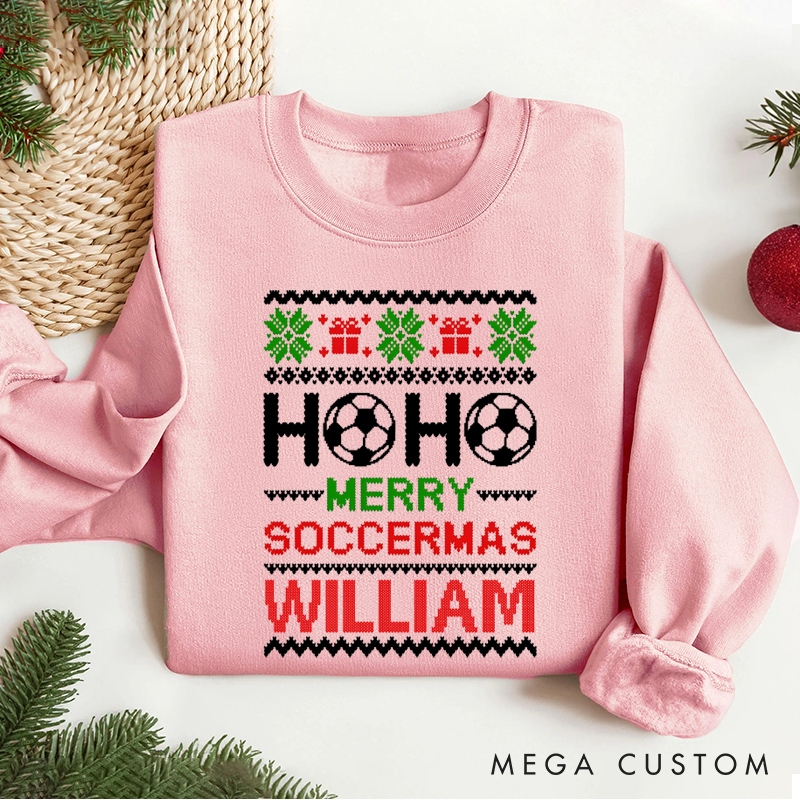 Personalized Soccer Christmas Sweatshirt with Festive Design and Custom Name