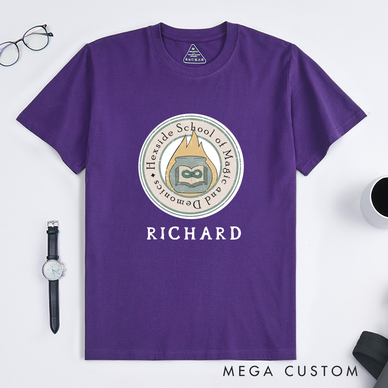 Personalized Magic School Classic T-Shirts Custom Name Gift Unique Retro Unisex Wizard Academy Tee for Fantasy Lovers 
