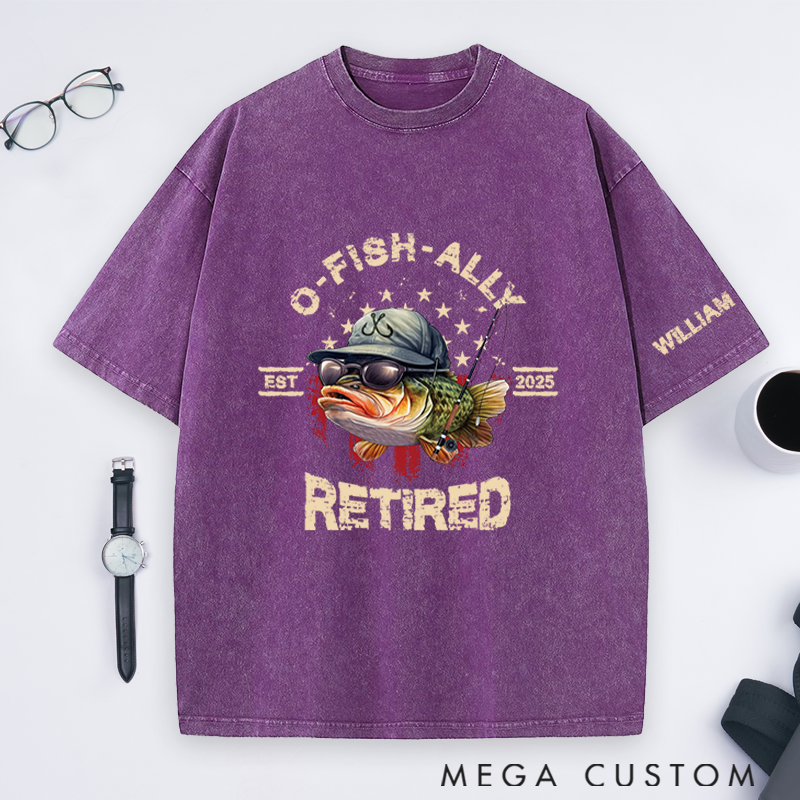 Personalized Fishing Retirement T-Shirt with O-Fish-Ally Retired Design Custom Name and Time Retirement Gifts For Fishing Lover