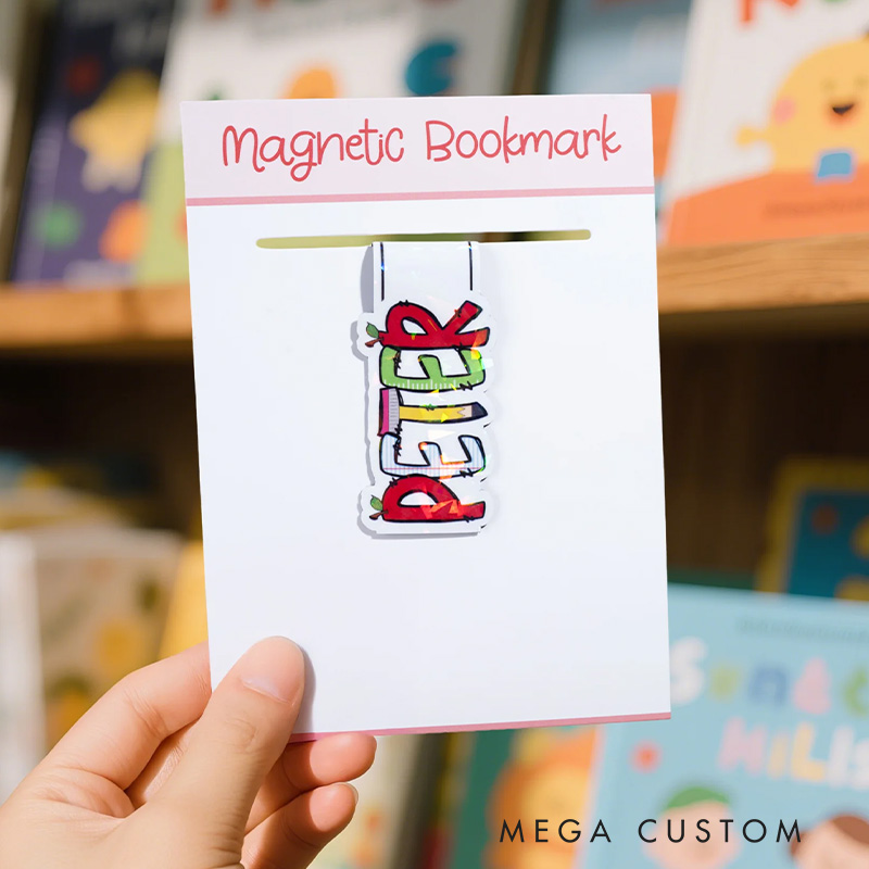 Personalized Set of 2 Doodle Magnetic Bookmarks Clips with Name Bubble Floral Letter Bookmarks Gift for Book Lover