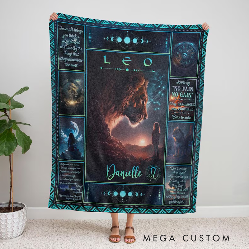 Personalized Zodiac Sign Leo Blanket Custom Name Constellations Quilt Tarot Horoscope Astrology Blanket for Leo Horoscope Lovers Blanket