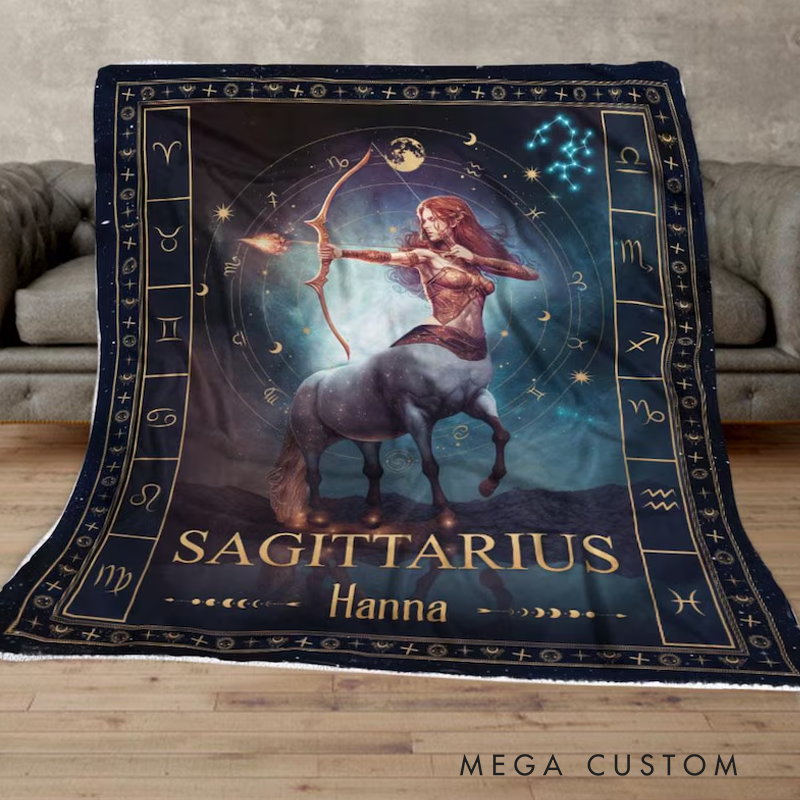 Personalized Sagittarius Blanket Horoscope Astrology Blanket for Sagittarius Custom Name Constellations Quilt Zodiac Sign Birthday Gift