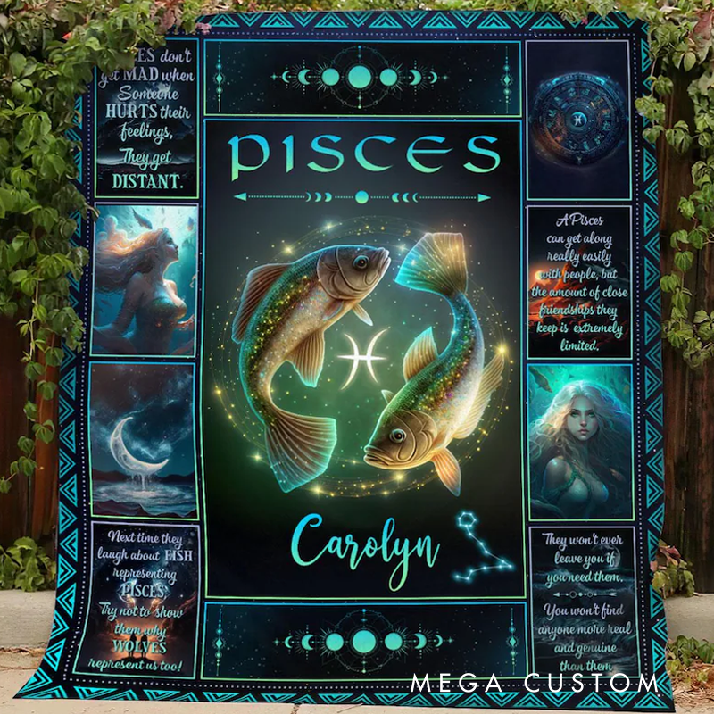 Personalized Zodiac Pisces Blanket Tarot Horoscope Astrology Blanket for Pisces Custom Name Constellations Quilt Horoscope Blanket