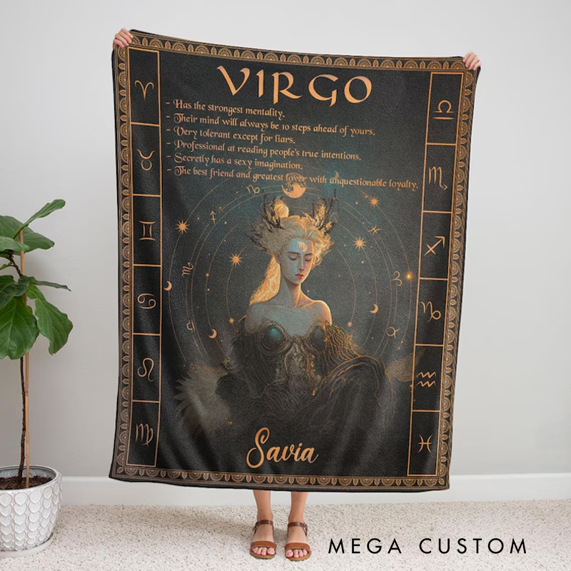 Personalized Zodiac Virgo Blanket Tarot Astrology Blanket for Virgo Custom Name Constellations Quilt Horoscope Birthday Blanket