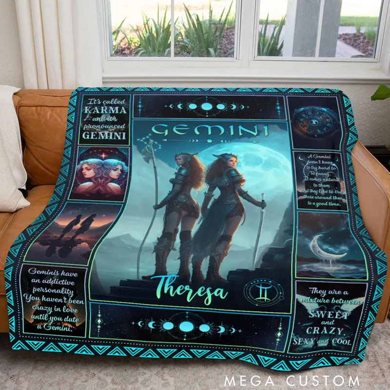 Personalized Zodiac Gemini Blanket Custom Name Constellations Quilt Tarot Horoscope Astrology Blanket Horoscope Blanket for Gemini