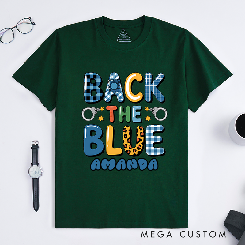 Personalized Back the Blue T-Shirt with Fun and Vibrant Design Featuring Handcuffs and Stars Gift for Law Enforcement Supporters